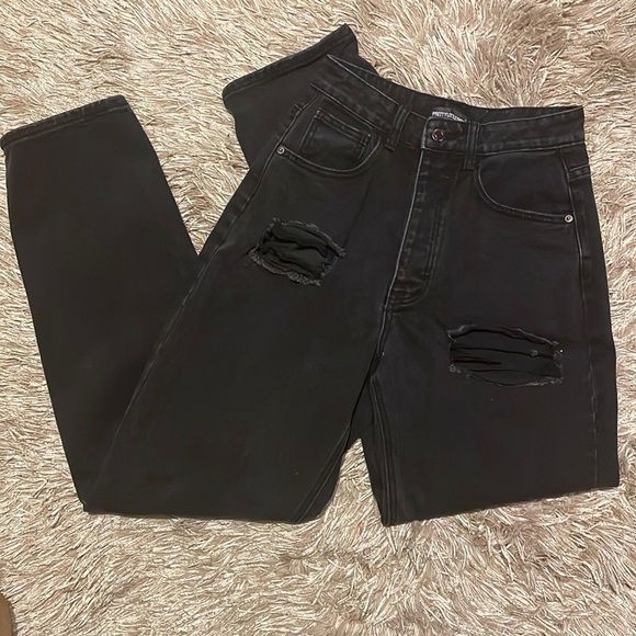 PRETTY Little Thing High Rise Black‎ Ripped Baggy Jeans - Picture 1 of 9